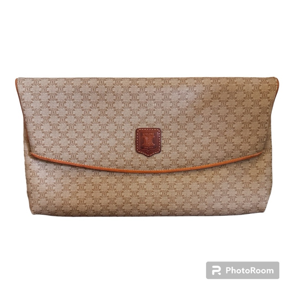 Authentic Celine Macadam Clutch Bag Fold Over Beige/Tan
